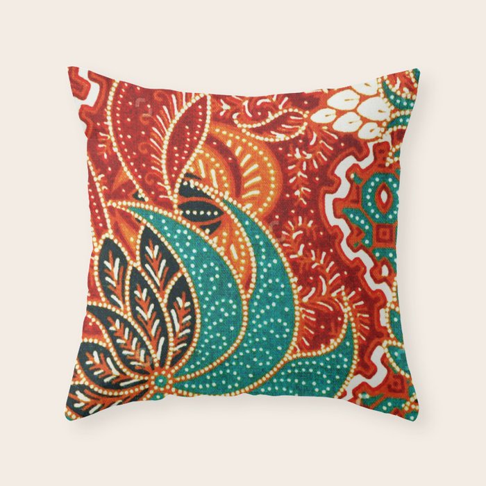 Vintage Indonesian Batik Print Throw Pillow Gallery Image 1