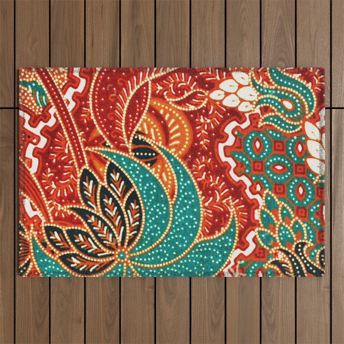 Vintage Indonesian Batik Print Outdoor Rug Gallery Image 1