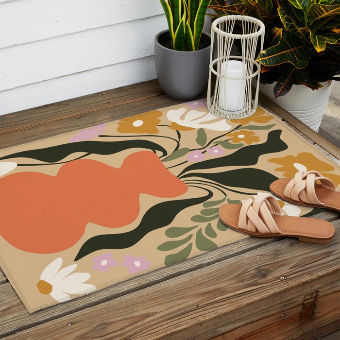 Retro flower pot  Outdoor Rug Gallery Image 2