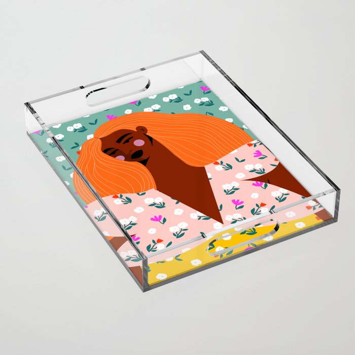 Dainty Floral Beauty - Orange Hair Acrylic Tray Gallery Image 1