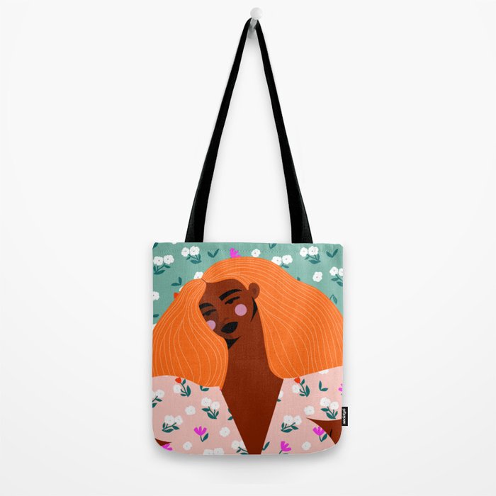 Dainty Floral Beauty - Orange Hair Tote Bag Gallery Image 2