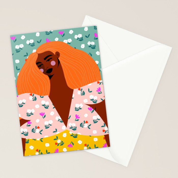 Dainty Floral Beauty - Orange Hair Stationery Card Gallery Image 2