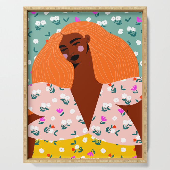 Dainty Floral Beauty - Orange Hair Serving Tray Gallery Image 1