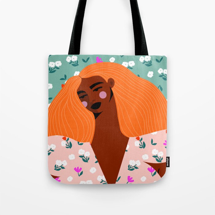 Dainty Floral Beauty - Orange Hair Tote Bag Gallery Image 1
