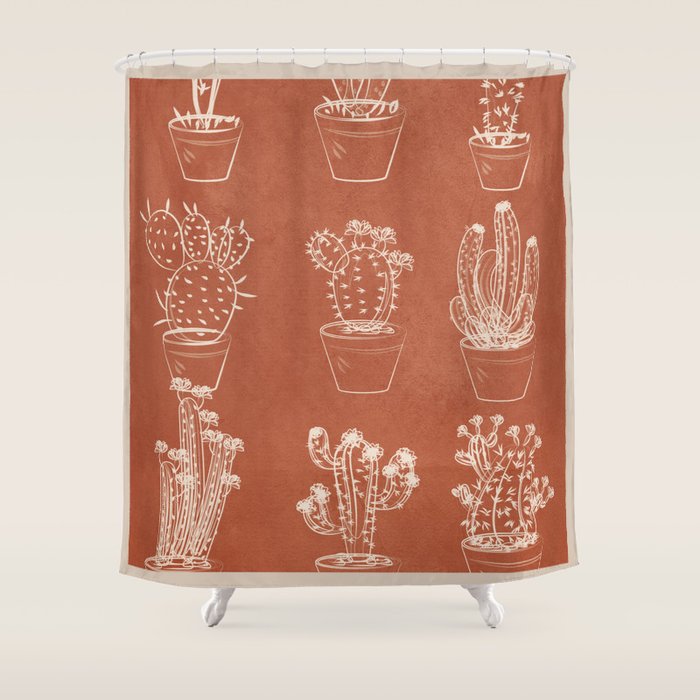 Minimalist Cactus Art 1 Shower Curtain Gallery Image 1