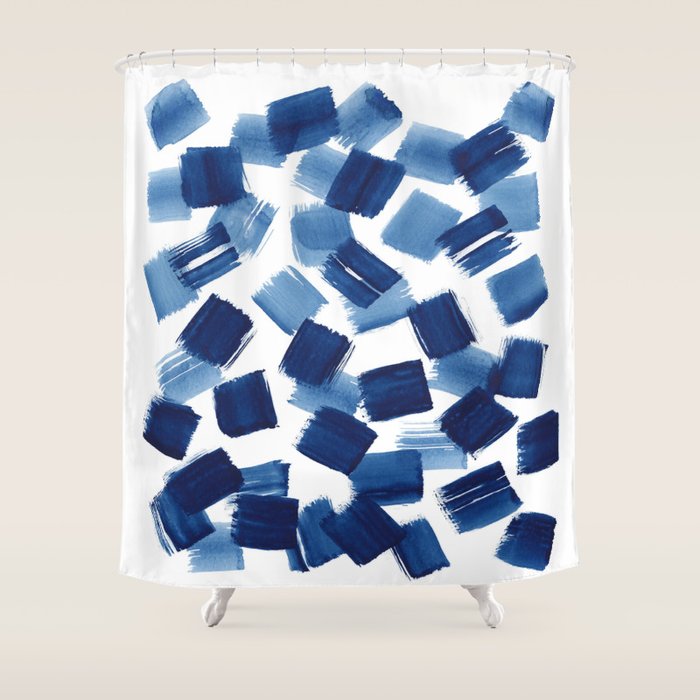 Indigo Brush Strokes | No.1 Shower Curtain Gallery Image 1