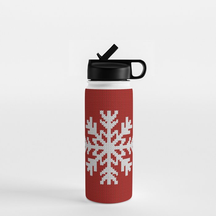 Classic Red Christmas white snowflake knit Water Bottle