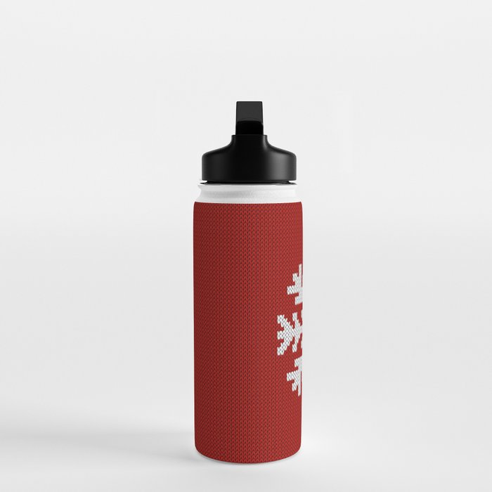 Classic Red Christmas white snowflake knit Water Bottle Gallery Image 3