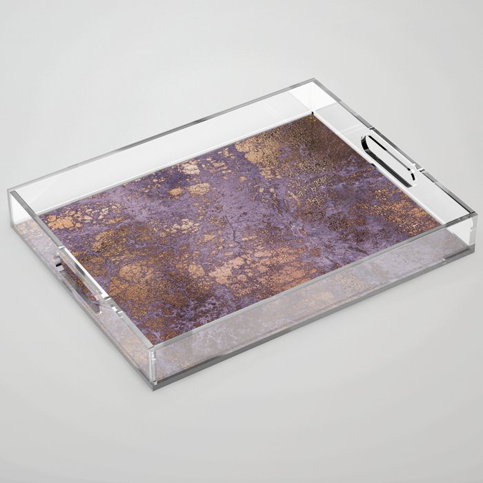 Purple and Copper Glamour Ink  Marble Texture Acrylic Tray Gallery Image 1