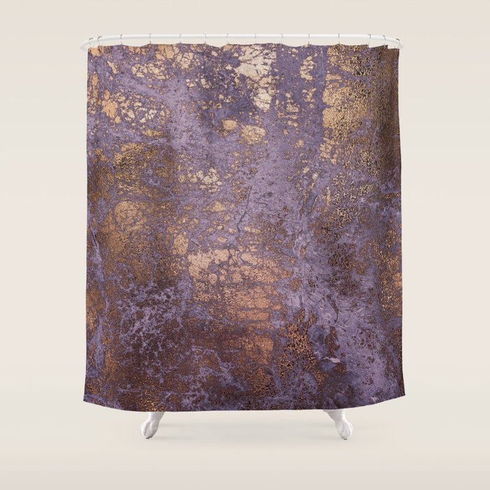 Purple and Copper Glamour Ink  Marble Texture Shower Curtain Gallery Image 1