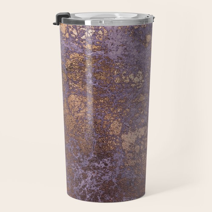 Purple and Copper Glamour Ink  Marble Texture Travel Mug Gallery Image 3