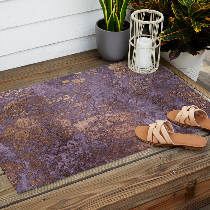 Purple and Copper Glamour Ink  Marble Texture Outdoor Rug Gallery Image 2