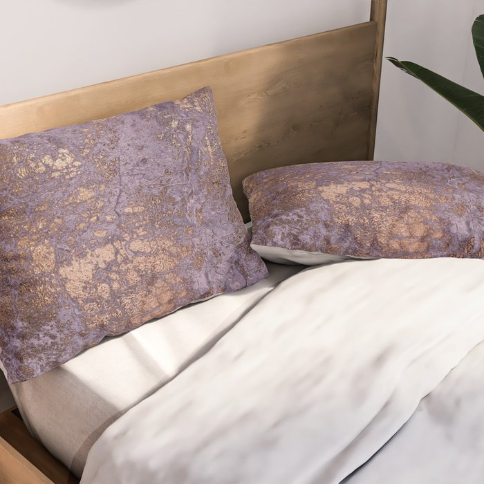 Purple and Copper Glamour Ink  Marble Texture Pillow Sham Gallery Image 2