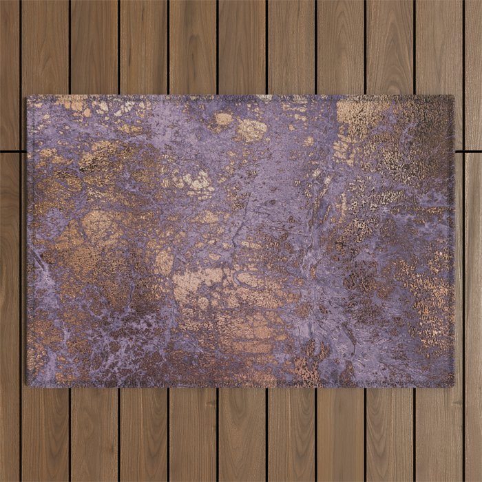 Purple and Copper Glamour Ink  Marble Texture Outdoor Rug Gallery Image 1