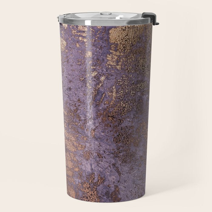 Purple and Copper Glamour Ink  Marble Texture Travel Mug Gallery Image 2