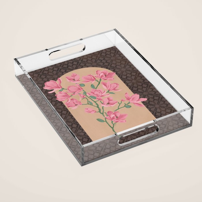 Magnolia Branch and Vintage Pattern Acrylic Tray Gallery Image 1