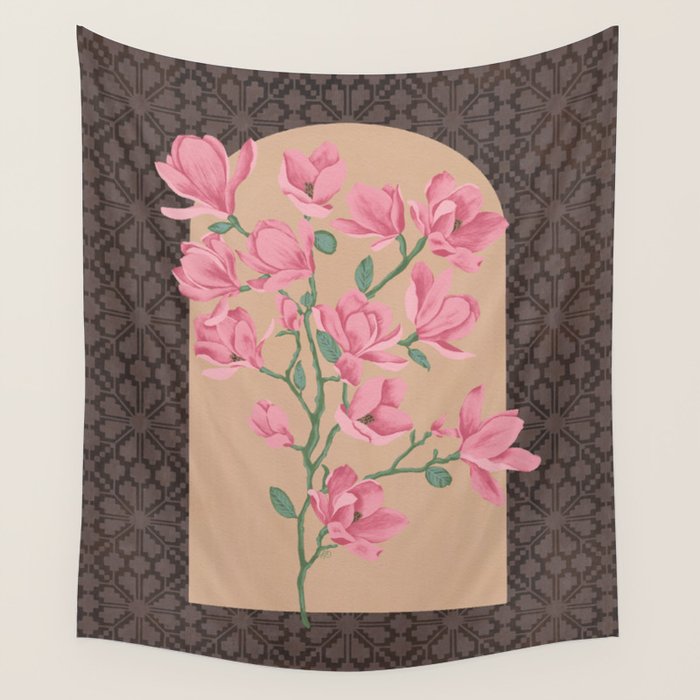 Magnolia Branch and Vintage Pattern Wall Tapestry Gallery Image 4