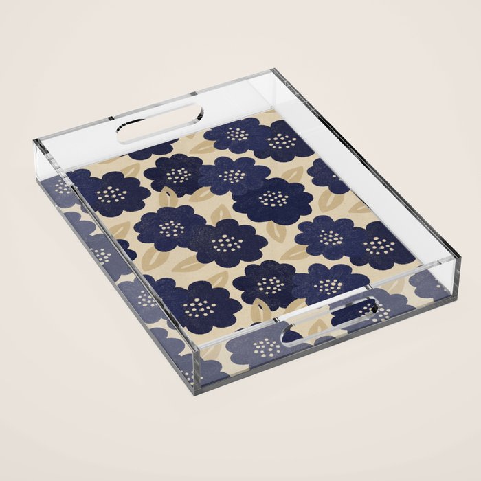 Blue Flower Pattern Acrylic Tray Gallery Image 1