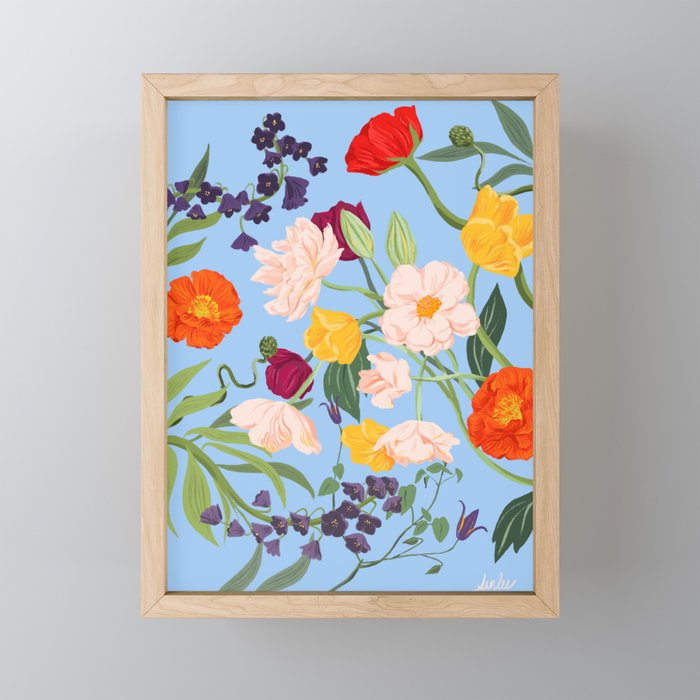Poppy Garden Blue Mini Art Print Gallery Image 1