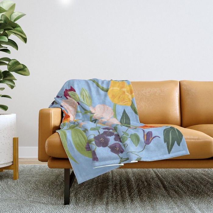 Poppy Garden Blue Throw Blanket Gallery Image 1