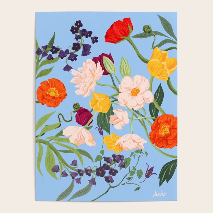 Poppy Garden Blue Poster Gallery Image 1