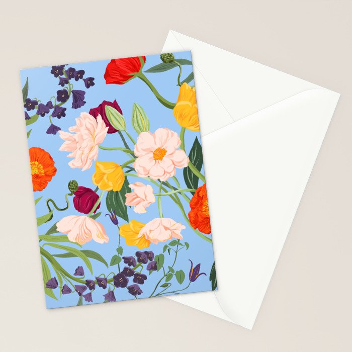 Poppy Garden Blue Stationery Card Gallery Image 2