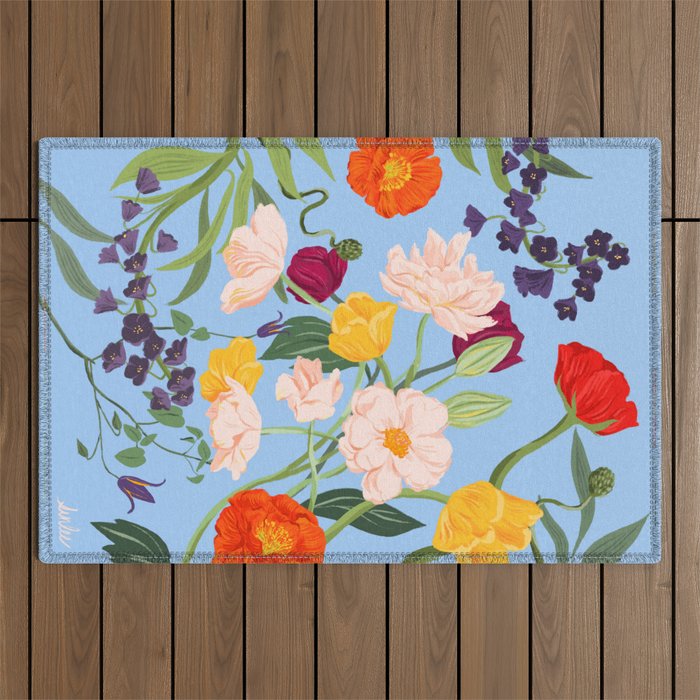 Poppy Garden Blue Outdoor Rug Gallery Image 1