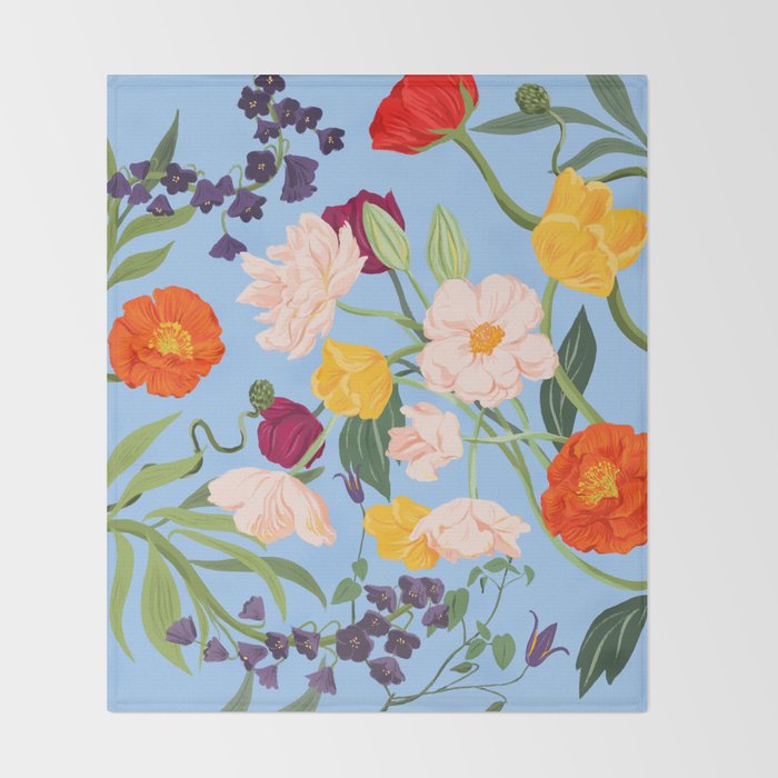 Poppy Garden Blue Throw Blanket Gallery Image 2