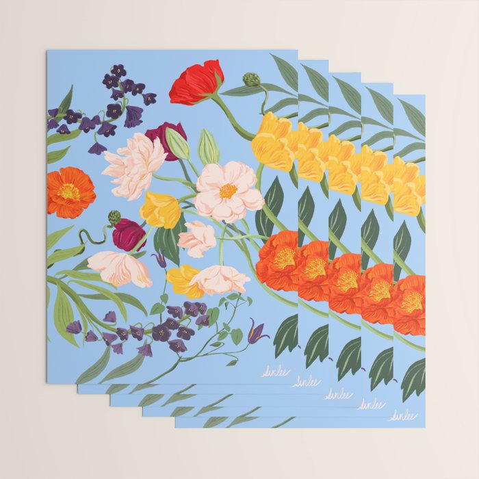 Poppy Garden Blue Wrapping Paper Gallery Image 3