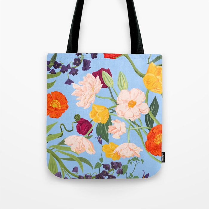 Poppy Garden Blue Tote Bag Gallery Image 1