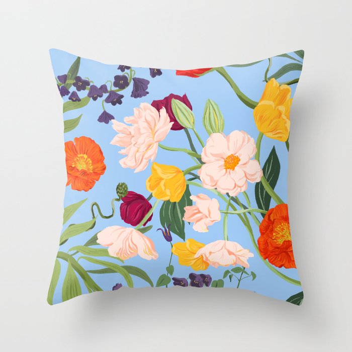 Poppy Garden Blue Throw Pillow Gallery Image 1