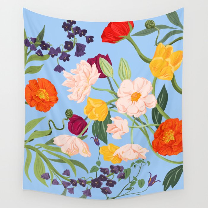 Poppy Garden Blue Wall Tapestry Gallery Image 1
