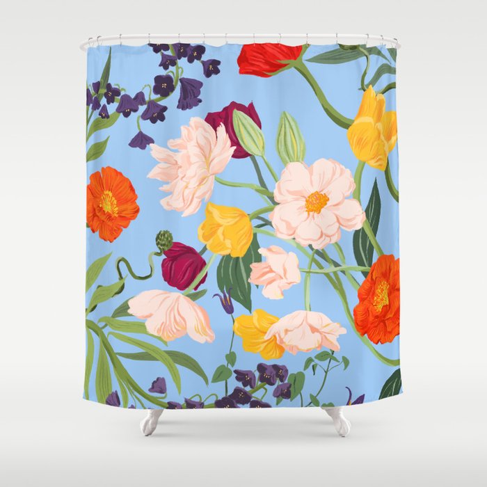Poppy Garden Blue Shower Curtain Gallery Image 1