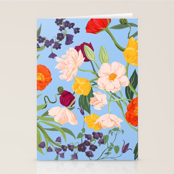 Poppy Garden Blue Stationery Card Gallery Image 1
