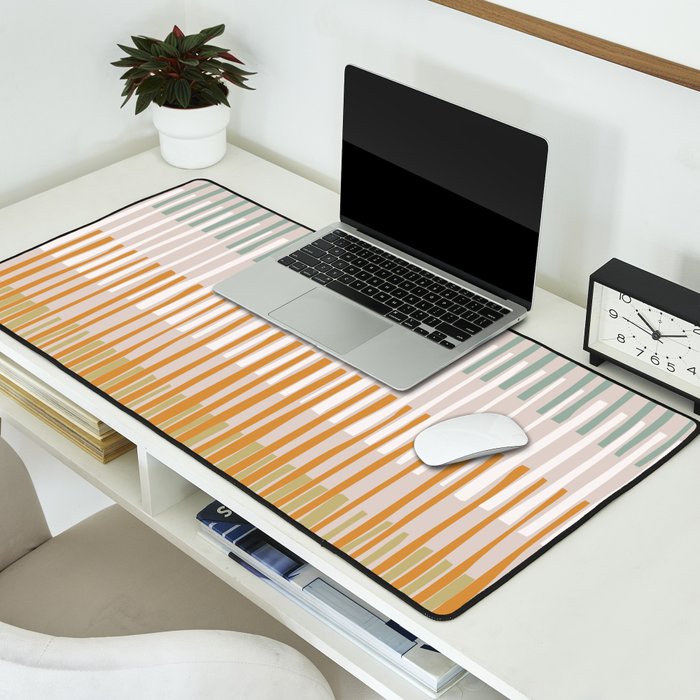 Block print geometrics stripes earthy Desk Mat Gallery Image 2
