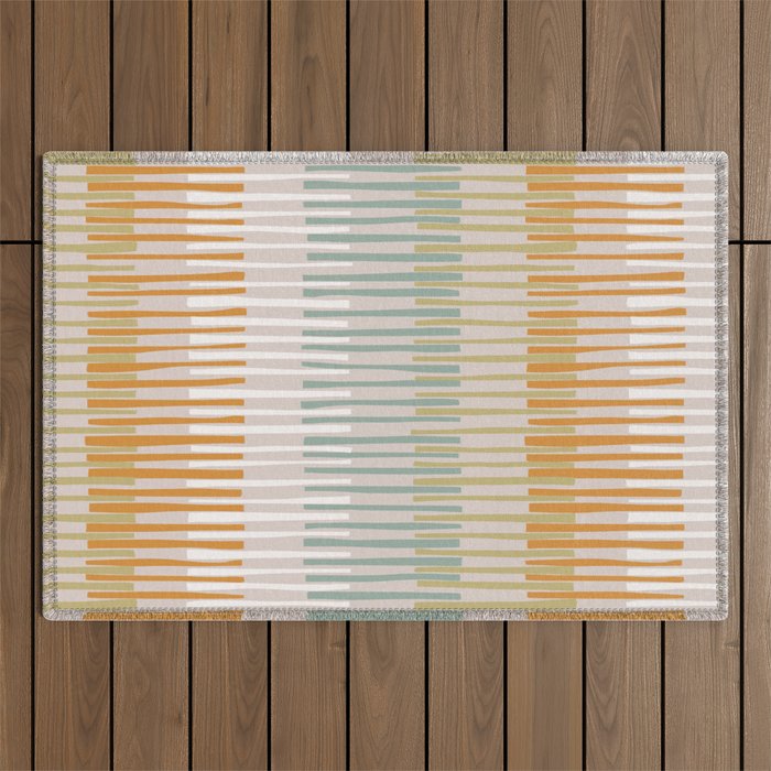 Block print geometrics stripes earthy Outdoor Rug Gallery Image 1