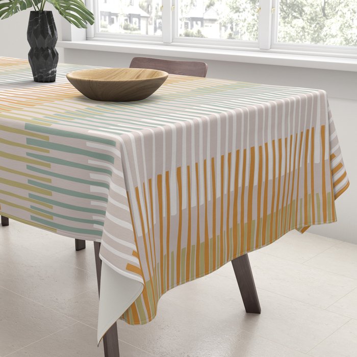 Block print geometrics stripes earthy Tablecloth Gallery Image 3