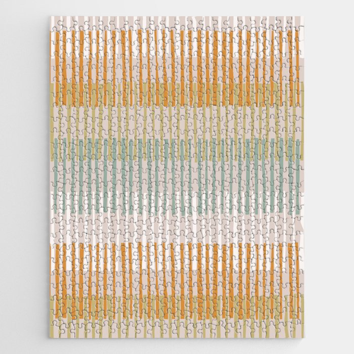 Block print geometrics stripes earthy Jigsaw Puzzle