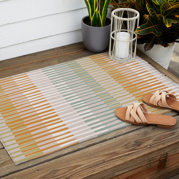 Block print geometrics stripes earthy Outdoor Rug Gallery Image 2