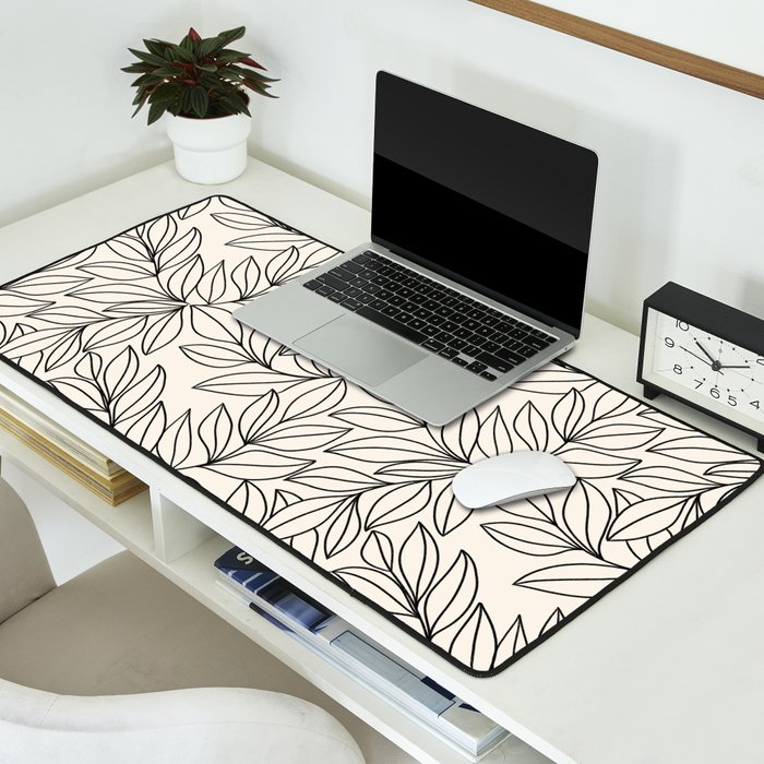 Black and White Leaves  Desk Mat Gallery Image 2