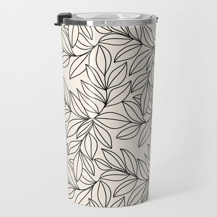 Black and White Leaves  Travel Mug Gallery Image 3