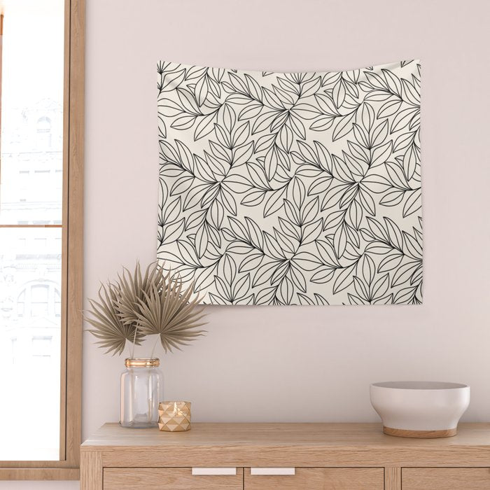 Black and White Leaves  Wall Tapestry Gallery Image 2