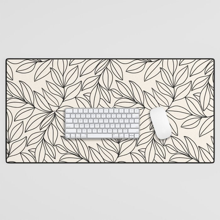 Black and White Leaves  Desk Mat Gallery Image 1