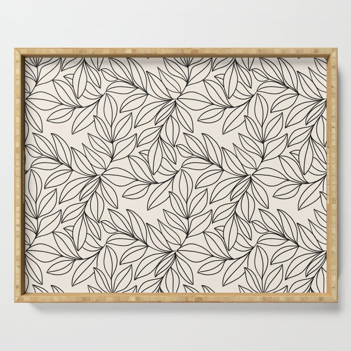 Black and White Leaves  Serving Tray Gallery Image 1
