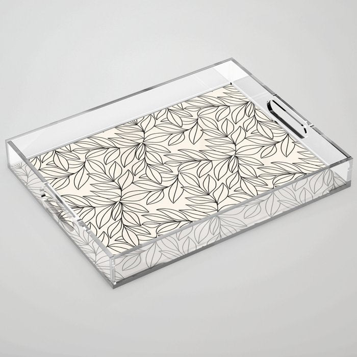 Black and White Leaves  Acrylic Tray Gallery Image 1