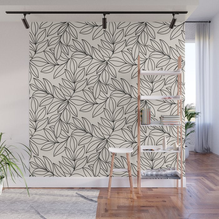 Black and White Leaves  Wall Mural Gallery Image 1