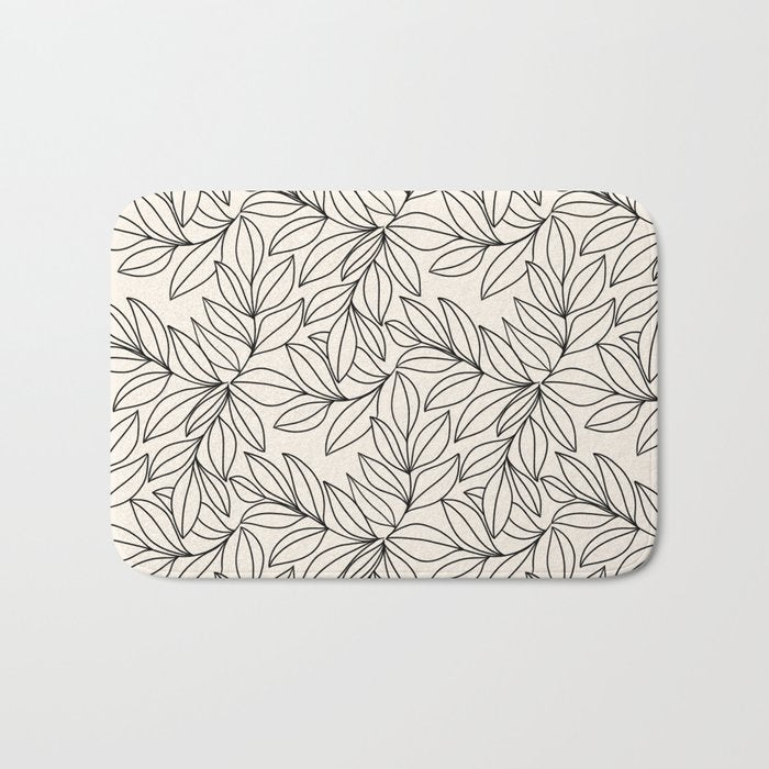 Black and White Leaves  Bath Mat Gallery Image 1