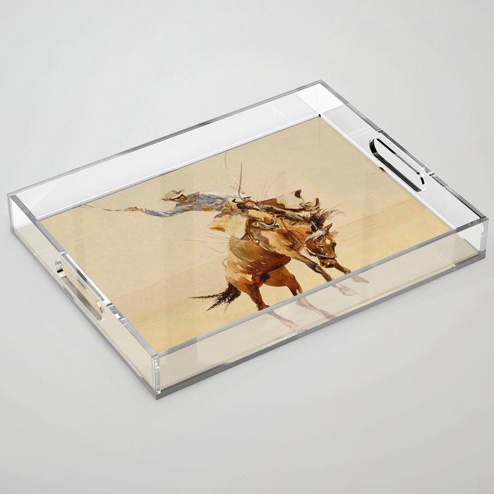 Cowboy on a Bucking Horse 2 by Edward Borein Acrylic Tray Gallery Image 1
