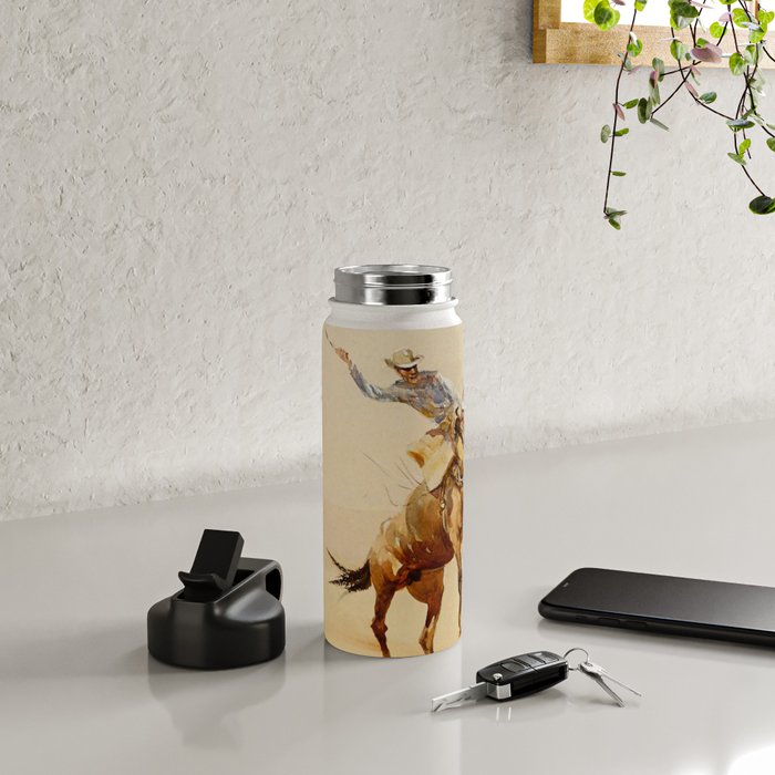 Cowboy on a Bucking Horse 2 by Edward Borein Water Bottle Gallery Image 4