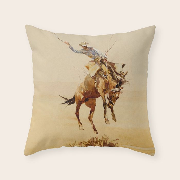 Cowboy on a Bucking Horse 2 by Edward Borein Throw Pillow Gallery Image 6